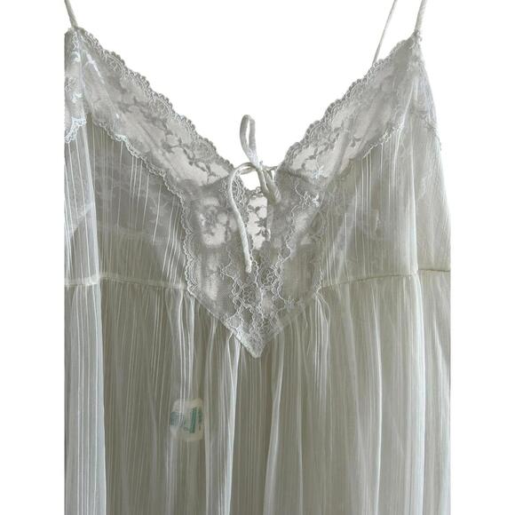 Vintage Dorsay Sheer Shadow Stripe Nightgown Transparent Boudoir Maxi Lingerie M - Picture 4 of 13